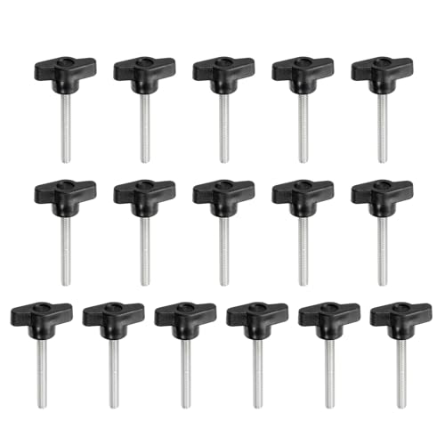 YELARXI Z-förmige Rändelschrauben, 304 Edelstahl, T-Flügelknäufe, Schrauben, Klemm-T-Kopf, M6 x 50 mm Gewinde, passend als Ersatz für Handspannknauf, Z-förmig, 16 Stück, Schwarz von YELARXI