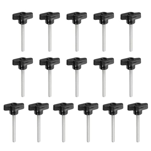YELARXI Z-förmige Rändelschrauben, 304 Edelstahl, T-Flügelknäufe, Schrauben, Klemm-T-Kopf, M6 x 60 mm, Gewinde, passend als Ersatz für Handspannknauf, Z-förmig, 16 Stück, Schwarz von YELARXI