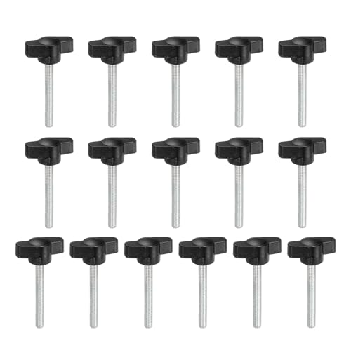 YELARXI Z-förmige Rändelschrauben, 304 Edelstahl, T-Flügelknöpfe, Schrauben, Klemm-T-Kopf, M5 x 40 mm, Gewinde, passend als Ersatz für Handspannknauf, Z-Typ (16 Stück, schwarz) von YELARXI
