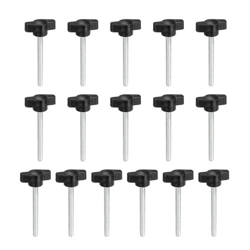 YELARXI Z-förmige Rändelschrauben, 304 Edelstahl, T-Flügelknöpfe, Schrauben, Klemm-T-Kopf, M5 x 50 mm, Gewinde, passend als Ersatz für Handspannknauf, Z-Typ (16 Stück, schwarz) von YELARXI