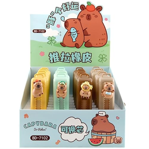 Tier-Radiergummi – 4-teiliger Schiebe-Radiergummi, einziehbarer Radiergummi, niedlicher Capybara-Gummi für Studenten, Schulklassenzimmer Belohnungen (4 Stück) von YELKOEYN