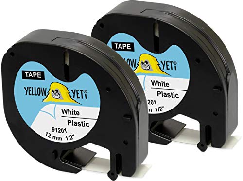 Yellow Yeti 2 Schriftbander 91201 91221 S0721660 schwarz auf weiß, Kunststoff, 12mm x 4m Etikettenband kompatibel für LetraTag LT-100H LT-100T LT-110T QX50 XR XM 2000 Plus Etikettendrucker von YELLOW YETI
