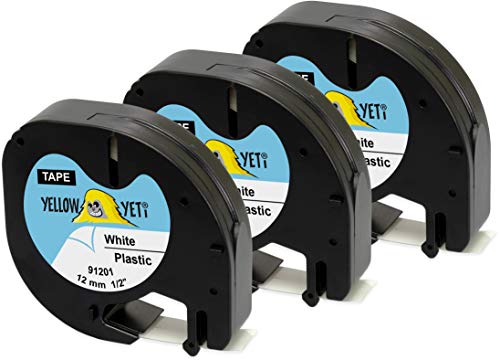 Yellow Yeti 3 Schriftbander 91201 91221 S0721660 schwarz auf weiß, Kunststoff, 12mm x 4m Etikettenband kompatibel für LetraTag LT-100H LT-100T LT-110T QX50 XR XM 2000 Plus Etikettendrucker von YELLOW YETI
