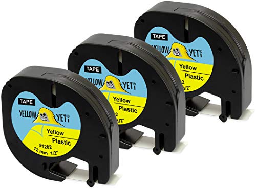 Yellow Yeti 3 Schriftbander 91202 91222 S0721670 schwarz auf gelb, Kunststoff, 12mm x 4m Etikettenband kompatibel für LetraTag LT-100H LT-100T LT-110T QX50 XR XM 2000 Plus Etikettendrucker von YELLOW YETI