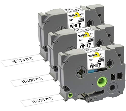 Yellow Yeti 3 Schriftbander TZe-241 TZ-241 schwarz auf weiß 18mm x 8m Etikettenbänd kompatibel für Brother P-Touch PT-2030VP PT-D400 PT-D450VP PT-D600VP PT-E300VP PT-H300 PT-H500 PT-P700 PT-P750W CUBE von YELLOW YETI