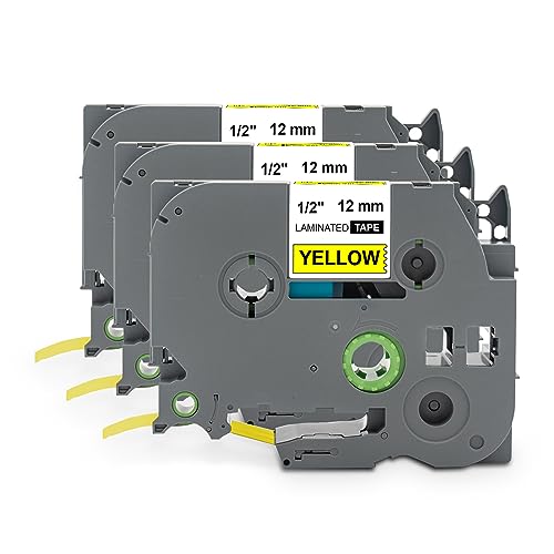 Yellow Yeti 3 Schriftbander TZe-631 TZ-631 schwarz auf gelb 12mm x 8m Etikettenbänd kompatibel für P-Touch PT-1000 PT-H100 PT-D210VP PT-D400 PT-D600VP PT-P700 PT-P750W CUBE Etikettendrucker von YELLOW YETI