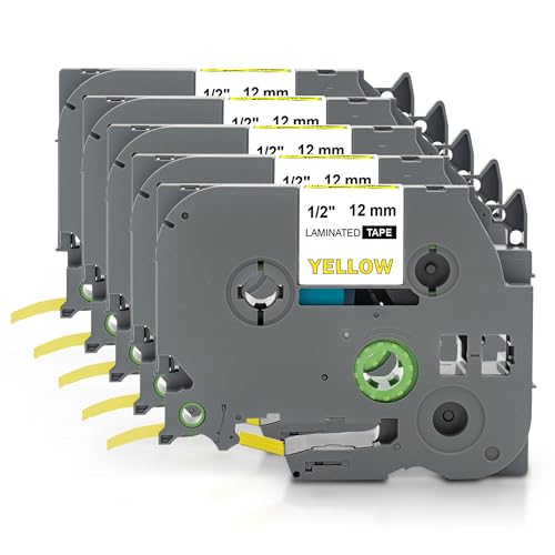 Yellow Yeti 5 Schriftbander TZe-631 TZ-631 schwarz auf gelb 12mm x 8m Etikettenbänd kompatibel für P-Touch PT-1000 PT-H100 PT-D210VP PT-D400 PT-D600VP PT-P700 PT-P750W CUBE Etikettendrucker von YELLOW YETI