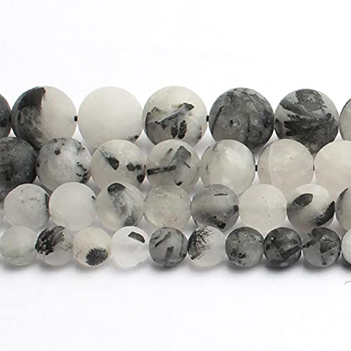YELVQI Quaste Natürlicher Stein Matte Perlen 4/6/8 / 10mm Matt polierte Frost Rissige Achate Perlen für Schmuckherstellung Mineralien DIY Armband Schmuck (Color : Rutilated Quartz, Size : 4mm 92PCS) von YELVQI