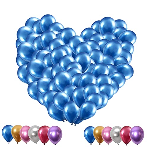 100 Stück Blau Metallic Luftballons Set,5 Zoll Glänzendes Luftballons Helium, Latexballons Partyballon Ballons Metallic für Geburtstagsdeko, Baby Shower, Babypartys, Hochzeitsdeko, Party Dekoration von YELYAN