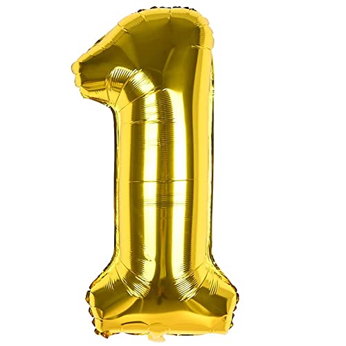 40 Zoll Gold Luftballon Zahlen 1, XXL Folienballon Zahl Geburtstagsdeko mit Gold Metallische Ballons Konfetti Ballons für 1. Geburtstagsparty Deko Jubiläum Dek-Fliegt mit Helium von YELYAN