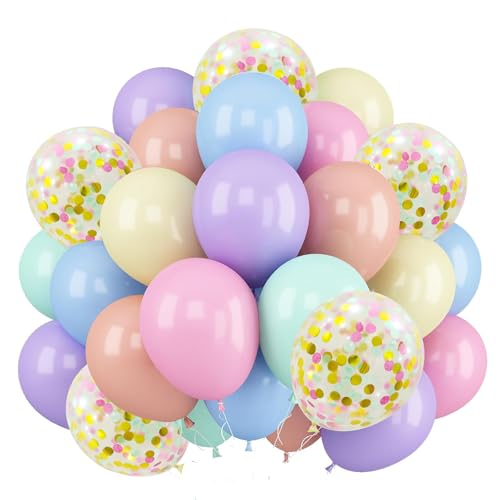 60 Stück Luftballons Macaron, 12 zoll Macaron Latex luftballons Konfetti luftballons für Geburtstag, Hochzeit, Babyparty Dekoration(Mix) von YELYAN