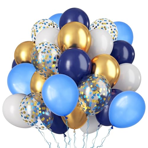 60 Stück Luftballons Marine Blau Gold, 12 zoll Marine Blau Gold Weiss Metallic Latex luftballons Blau Gold Konfetti luftballons für Geburtstag, Hochzeit, Babyparty Dekoration(NB+GD) von YELYAN