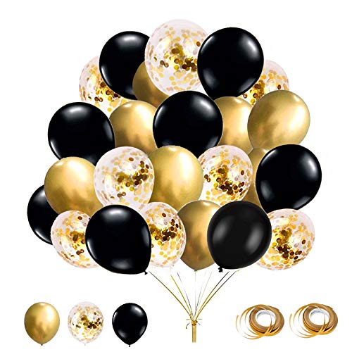 62 Stück Luftballons,Metallic Gold luftballons Gold Konfetti Ballons Schwarz Latex Ballons Helium Ballons für Party Feier Dekoration für Geburtstag und Geburstagsdeko von YELYAN