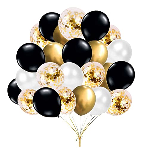 YELYAN 60pcs Luftballons Set, 12 Zoll Gold Schwarz und Weiß Luftballons Metallic Latex Ballons Konfetti Ballons für Hochzeit Geburtstag Dusche Babyparty Party Dekoration (black+gold) von YELYAN