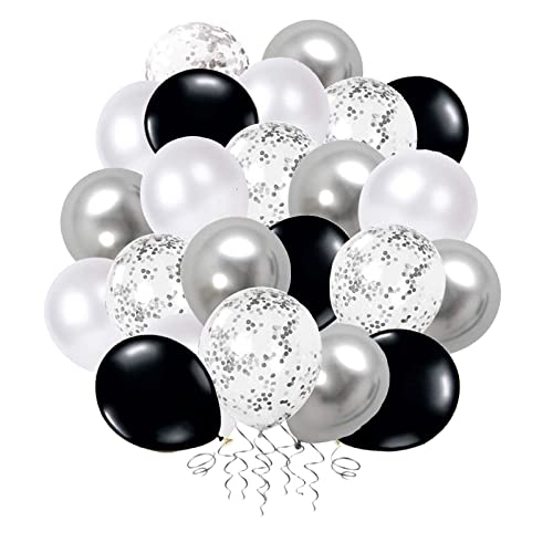 YELYAN 60-teiliges Luftballon-Set, 30,5 cm, silberfarben, schwarz-weiße Luftballons, metallische Latex-Luftballons, Konfetti-Luftballons, Helium-Luftballons für Hochzeit, Geburtstag, Dusche, Babypart von YELYAN