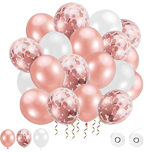 62 Stück Luftballons,Rosegold Weiß luftballons rosegold Konfetti Ballons Latex Ballons Helium Ballons für Party Feier Dekoration für Geburtstag und Geburstagsdeko von YELYAN