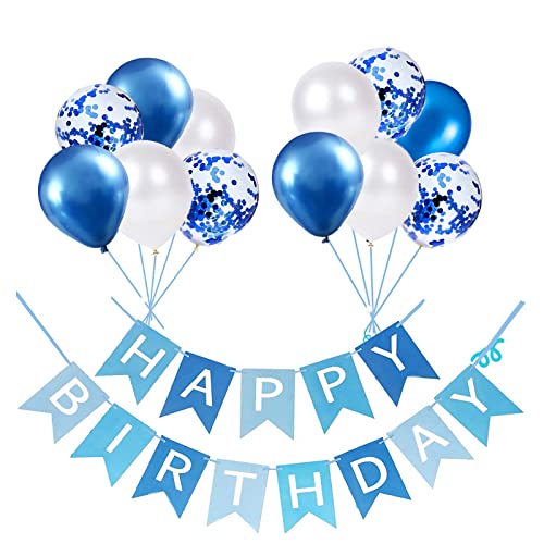 Luftballons Geburtstag Dekoration Set, blau Geburtstagsdeko Happy Birthday deko Banner Party Deko Geburtstag Set mit blau Luftballons Konfetti Ballons von YELYAN