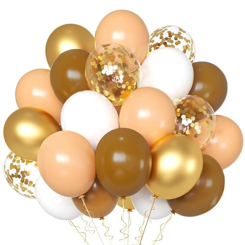Luftballons Braun Beige, 12 zoll Braun Beige Weiß Latex luftballons Gold Metallic luftballons Gold Konfetti luftballons für Geburtstag, Hochzeit, Babyparty Dekoration(Milk coffee) von YELYAN