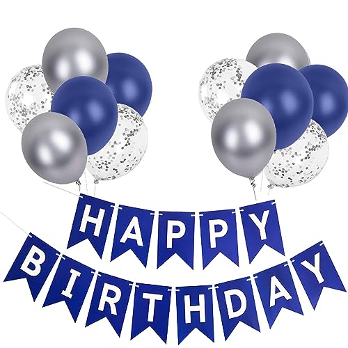 Luftballons Geburtstag Dekoration Set, Marineblau und Silber Geburtstagsdeko Happy Birthday deko Banner Party Deko Geburtstag Set mit Marineblau und Silber Luftballons Konfetti Ballons（Marineblau） von YELYAN