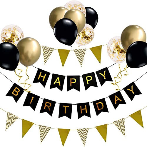 Luftballons Geburtstag Dekoration Set, Schwarz Gold Geburtstagsdeko Happy Birthday deko Banner Party Deko Geburtstag Set mit Gold Luftballons Konfetti Ballons Dreiecksflaggen Girlanden Luftballons Geburtstag Dekoration Set, Schwarz Gold Geburtstagsdeko Happy Birthday deko Banner Party Deko Geburtstag Set mit Gold Luftballons Konfetti Ballons Dreiecksflaggen Girlanden von YELYAN