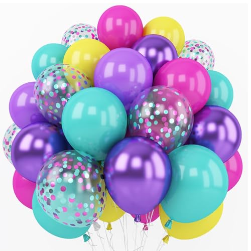 Luftballons Lila, Mattes Gelb, Rosen, Blau, 12 zoll Latex luftballons Metallic luftballons Konfetti luftballons für Geburtstag, Hochzeit, Babyparty Dekoration(PU+BL+PK+YE) von YELYAN