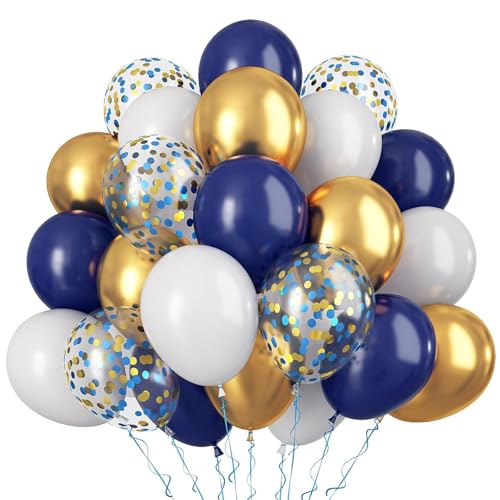 Luftballons Marine Blau Gold, 12 zoll Marine Blau Gold Weiss Metallic Latex luftballons Blau Gold Konfetti luftballons für Geburtstag, Hochzeit, Babyparty Dekoration(NB+GD) von YELYAN