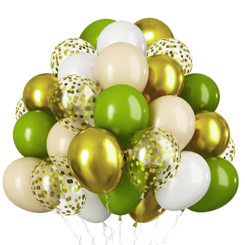 Luftballons Olive Grüne Gold, 12 zoll Olive Grüne Beige Weiß Latex luftballons Gold Metallic luftballons Grüne Konfetti luftballons für Geburtstag, Hochzeit, Babyparty Dekoration(olive GN) von YELYAN