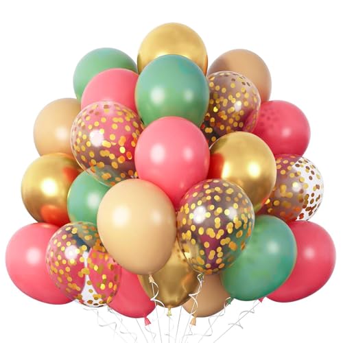 Luftballons Retro Grün Rosa, 12 zoll Retro Grün Rosa Beige Latex luftballons Gold Metallic luftballons Konfetti luftballons für Geburtstag, Hochzeit, Babyparty Dekoration（Retro PK+GN） von YELYAN