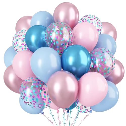 Luftballons Rosa Blau,12 zoll Rosa Blau Latex luftballons Metallic luftballons Konfetti luftballons für Geburtstag, Hochzeit, Babyparty Dekoration(BB-BL) von YELYAN