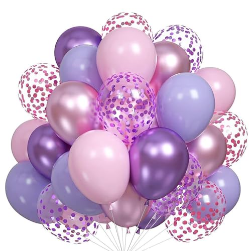 Luftballons Rosa Blau Lila,12 zoll Rosa Blau Latex luftballons Metallic luftballons Konfetti luftballons für Geburtstag, Hochzeit, Babyparty Dekoration（BB-PK+BL） von YELYAN