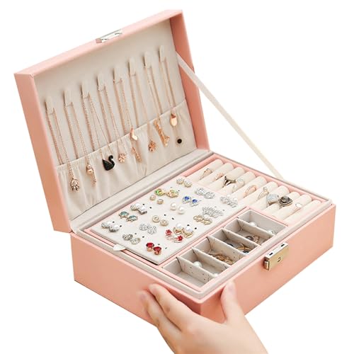 YENTAKE Schmuckkästchen Damen, Schmuckaufbewahrung Reise, Rechteckig PU-Leder Schmuckschatulle Armbänder Schmuckkasten, Ringe Ohringe Halskette Jewelry Organizer für Weihnachtsgeschenke (Rosa) von YENTAKE