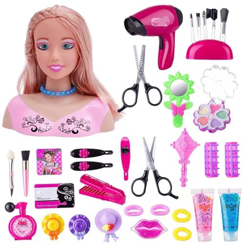 Just Play Puppenkopf mit 35 bunten Accessoires, Puppenkopf für Frisur, Rapunzel, Spielzeug für Kinder ab 3 Jahren, Geschenk zum Geburtstag zu Weihnachten (C-35 Stück) von YEOOIYCW