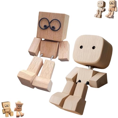 Wackelnder holzmann, wackelfigur Auto,lustige Wackelkopf-Autodekoration, schüttelmann aus Holz, charmante kleine holzfigur, handgefertigtes Holz-Wackel-Auto-Ornament, kreative Geschenke (2pcs) von YEOOIYCW