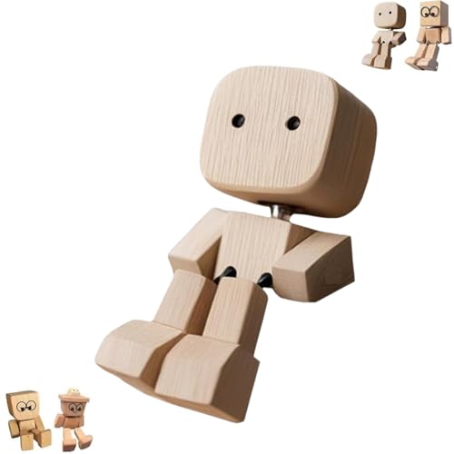 YEOOIYCW Wackelnder holzmann, wackelfigur Auto,lustige Wackelkopf-Autodekoration, schüttelmann aus Holz, charmante kleine holzfigur, handgefertigtes Holz-Wackel-Auto-Ornament, kreative Geschenke (A) von YEOOIYCW