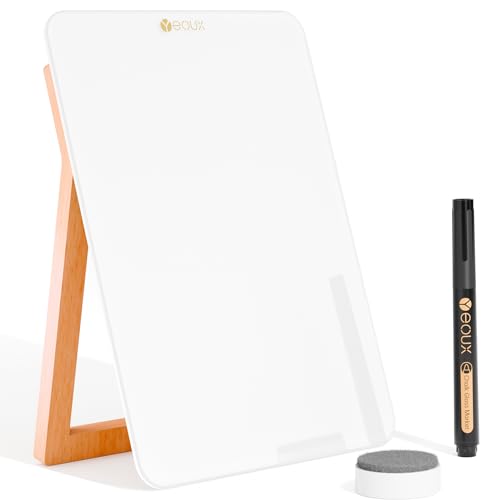 Glas-Whiteboard mit wendbarem Holzständer, kleines Whiteboard, Mini-Whiteboard-Staffelei für den Schreibtisch, wiederverwendbarer Schreibtisch-Notizblock, 24,1 x 17 cm für Zuhause, Büro, Zubehör im von YEOUX