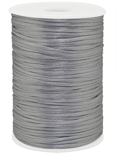 YEQIN Kumihimo Rattail Nylon-Satinschnur, Rolle, 2 mm x 91 m, chinesischer Knoten (Silber) von YEQIN