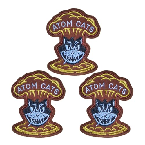Yerchic Atom Cats Aufnäher zum Aufbügeln oder Aufnähen, bestickt, für Jacken, Hemden, Jeans, Rucksack, Nähen, Dekorationen, Basteln, 7,2 x 8,9 cm (3 Stück) von YERCHIC