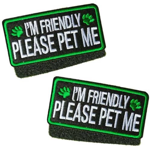 Yerchic Aufnäher mit Aufschrift "I'm Friendly Please Pet Me", für Hundewesten, Geschirre, Emblem, bestickter Verschluss, Klettverschluss-Flicken (2 Stück) von YERCHIC
