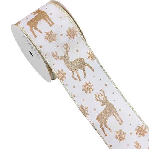 YERELO 9,1 m / Rollen 6,3 cm weißes Juteband mit Draht, goldfarben, für Bastelarbeiten, Kranz, Geschenkverpackungen, Geburtstagsparty, Weihnachtsbaum, Basteln von YERELO