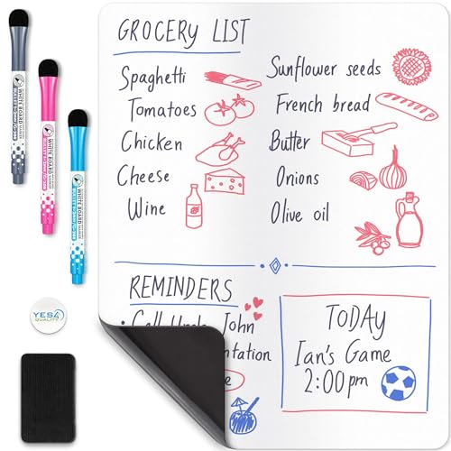 Extra große, magnetische, trocken abwischbare Whiteboard-Folie für den Kühlschrank – 63 x 40 cm – schmutzabweisend mit 3 Markern und großem Radiergummi mit Magnet – von Yes4Quality Extra große, magnetische, trocken abwischbare Whiteboard-Folie für den Kühlschrank – 63 x 40 cm – schmutzabweisend mit 3 Markern und großem Radiergummi mit Magnet – von Yes4Quality von YES4QUALITY