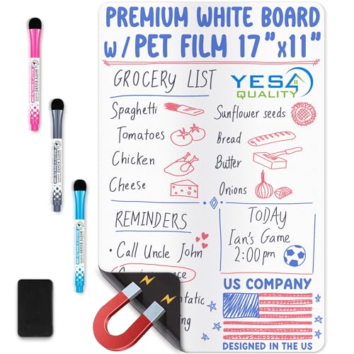 Extra große magnetische Whiteboard-Folie für den Kühlschrank – A3 (43 x 28 cm) – schmutzabweisend, mit 3 Stiften und großem Radiergummi mit Magnet – von Yes4Quality von YES4QUALITY