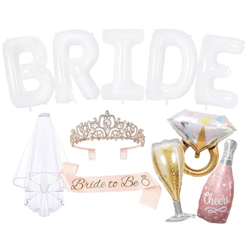 101,6 cm Braut-Ballons Braut Tiara Schärpe Schleier Ring Flasche Glasfolie Ballon Junggesellinnenabschied Dekorationen für Frauen Brautparty Bach Party Favors Supplies 101,6 cm Braut-Ballons Braut Tiara Schärpe Schleier Ring Flasche Glasfolie Ballon Junggesellinnenabschied Dekorationen für Frauen Brautparty Bach Party Favors Supplies von YESELR