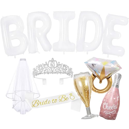 Braut-Ballons, 101,6 cm, Tiara, Schärpe, Schleier, Ring, Flasche, Glasfolienballon, Junggesellinnenabschied, Dekorationen für Frauen, Brautparty, Bach-Party, Gastgeschenke Braut-Ballons, 101,6 cm, Tiara, Schärpe, Schleier, Ring, Flasche, Glasfolienballon, Junggesellinnenabschied, Dekorationen für Frauen, Brautparty, Bach-Party, Gastgeschenke von YESELR