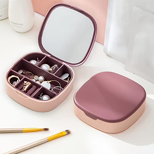 YESKAMOU Schmuckkästchen für Reisen, kleine Schmuckschatulle mit Spiegel (Rosa) von YESKAMOU