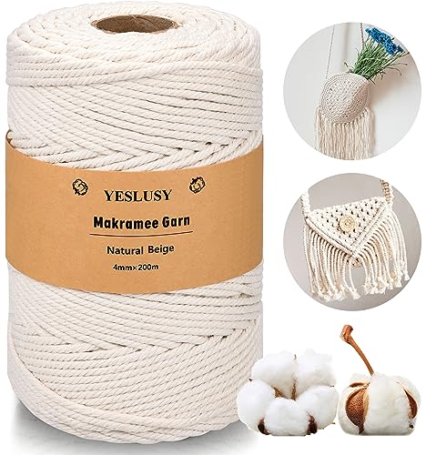 YESLUSY Premium Makramee Garn, 4mm x 200m, Weich und Stark, Macrame Cords für DIY Handwerk, Hängepflanzen, Boho Deko, Blumenampeln, Pflanzenbügel Przędza von YESLUSY