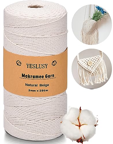 YESLUSY Premium Makramee Garn (Naturell) | 2mm x 200m | 100% Baumwolle | für DIY Handwerk von YESLUSY