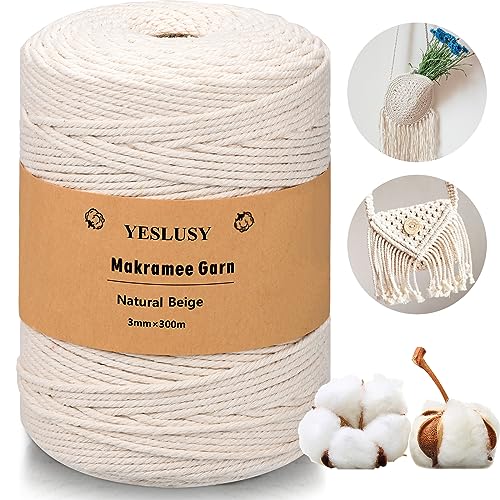 YESLUSY Premium Makramee Garn Natur - 3mm x 300m Baumwollgarn für DIY Handwerk, Weben & Hängepflanzen - Natürlich, Umweltfreundlich & Langlebig YESLUSY Premium Makramee Garn Natur - 3mm x 300m Baumwollgarn für DIY Handwerk, Weben & Hängepflanzen - Natürlich, Umweltfreundlich & Langlebig von YESLUSY