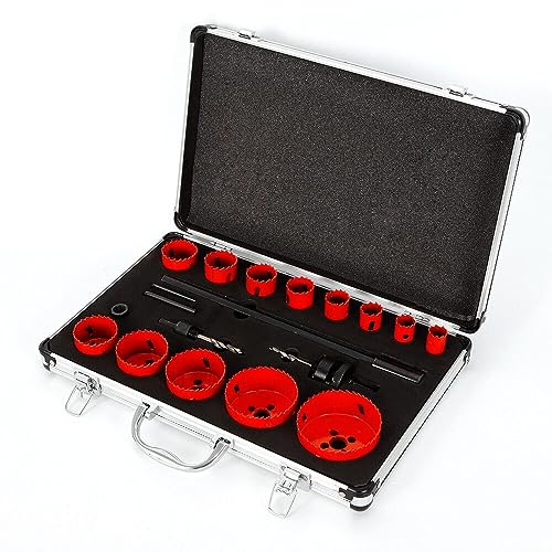 Bimetall-Lochsägen-Set Allzweck-Lochsägen-Set HSS-Bimetall-Kanisterbohrer-Set 19-76 mm 17-teiliges Lochsägen-Set mit Koffer aus Bimetall-Material Hitzebeständig von YESTAIM