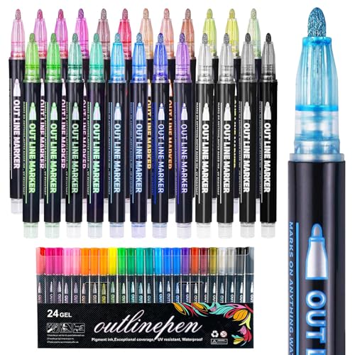Double Line Glitzer Outline Stifte 24 Farben Basteln Mädchen Double Line Marker Glitzerstifte Zauber Outline Marker Kinder Glitzer Fluoreszenzmarkierungsstift Für Malen, Geschenkkarte, Scrapbooking Double Line Glitzer Outline Stifte 24 Farben Basteln Mädchen Double Line Marker Glitzerstifte Zauber Outline Marker Kinder Glitzer Fluoreszenzmarkierungsstift Für Malen, Geschenkkarte, Scrapbooking von YESTARTDS