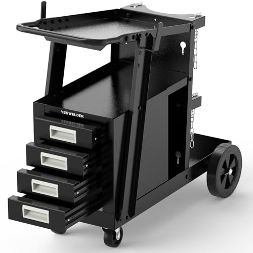 YESWELDER Schweißwagen mit 4 Schubladen für MIG TIG Schweißgerät und Plasmaschneider, Robuste Großraum Lagerung 360° Rollender Schweißtrolley YESWELDER Schweißwagen mit 4 Schubladen für MIG TIG Schweißgerät und Plasmaschneider, Robuste Großraum Lagerung 360° Rollender Schweißtrolley von YESWELDER